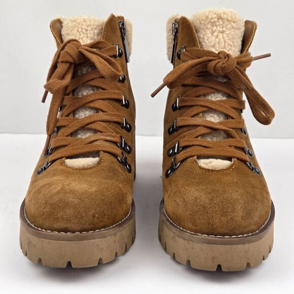 Blondo Waterproof Lace-Up Suede Ankle Boots W/ Faux Shearling Lining Tan Size 7 - Picture 6 of 15